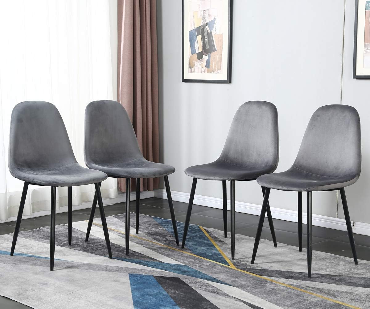 Bacyion Dining Table Set for 4 Person,Modern Round Glass Table and 4 Velvet Kitchen Room Chairs,5 Pieces Dining Room Table and Chairs Set for Home Small Space(Round Table + 4 Light Grey Chairs)