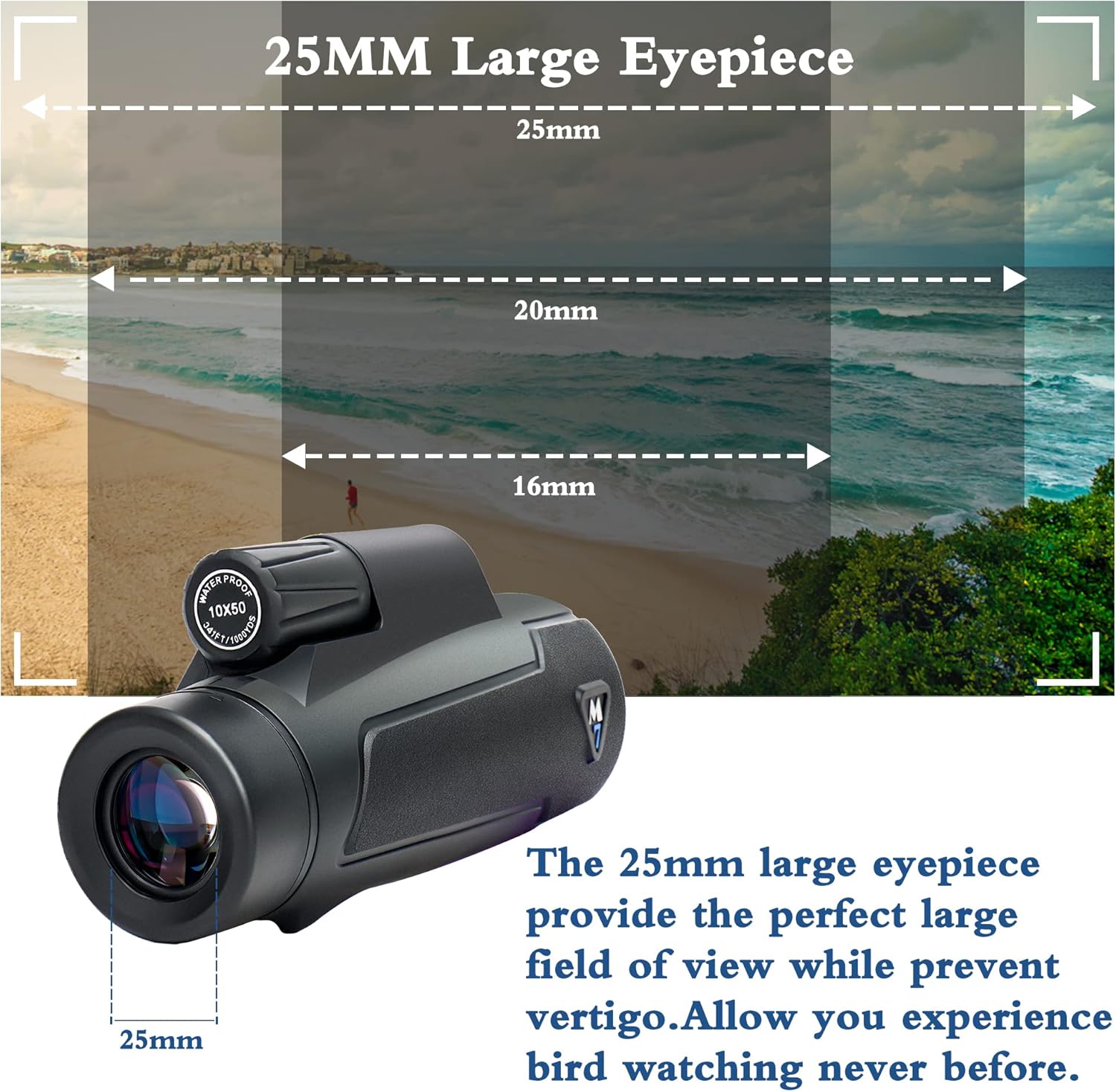 10&times;50 Monocular Telescope with 25mm Large Eyepiece, Compact HD Monoculars for Adults with Firm Smartphone Adapter&Tripod, IPX7 Waterproof monocular for Hunting&Bird Watching &Travel&Match