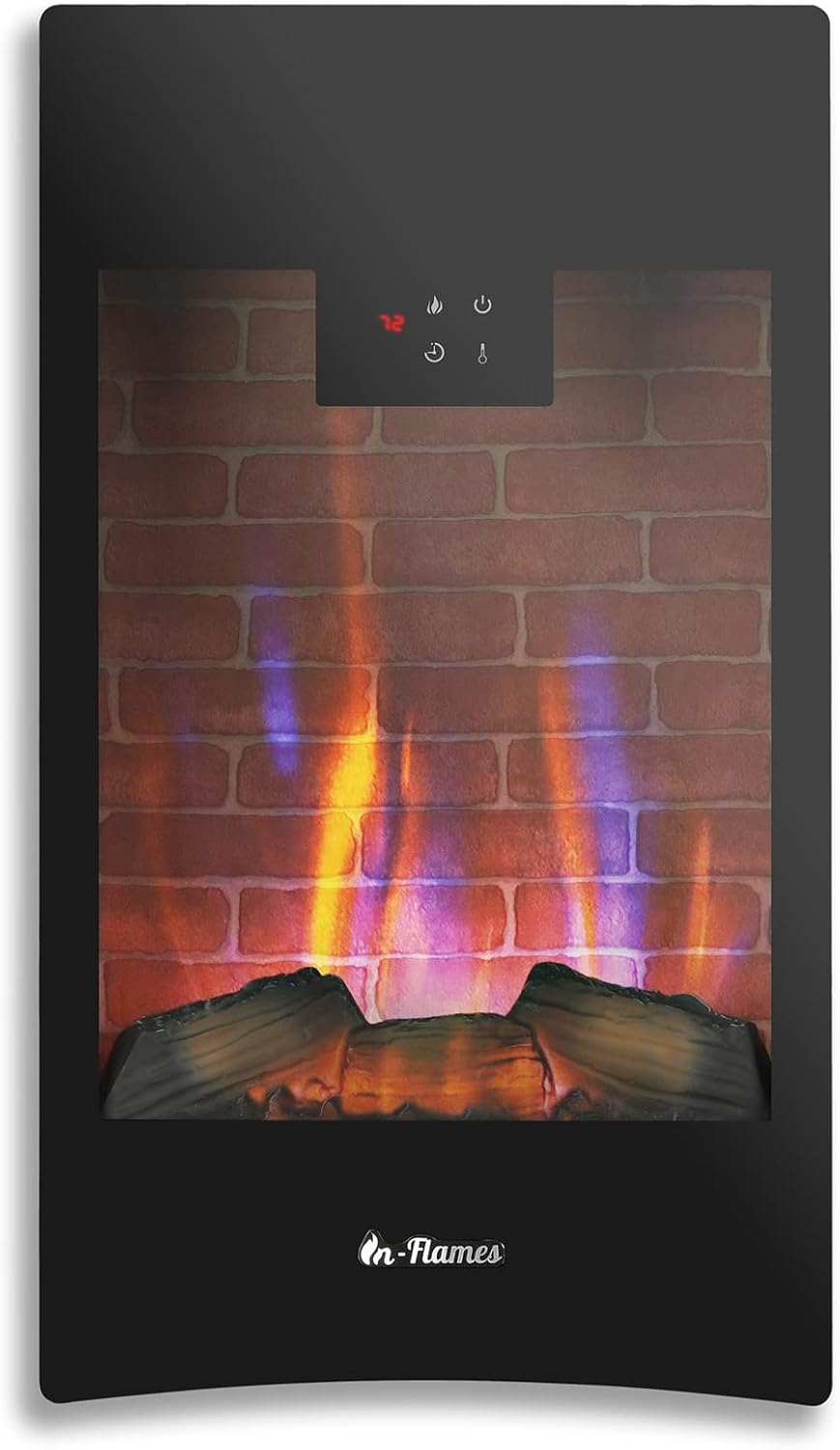 TURBRO in-Flames 28 Inch Vertical Wall Mounted Electric Fireplace - Realistic Wood Log, Adjustable Flame Effects, Thermostat, Timer, and Remote - Black, INF28-WU