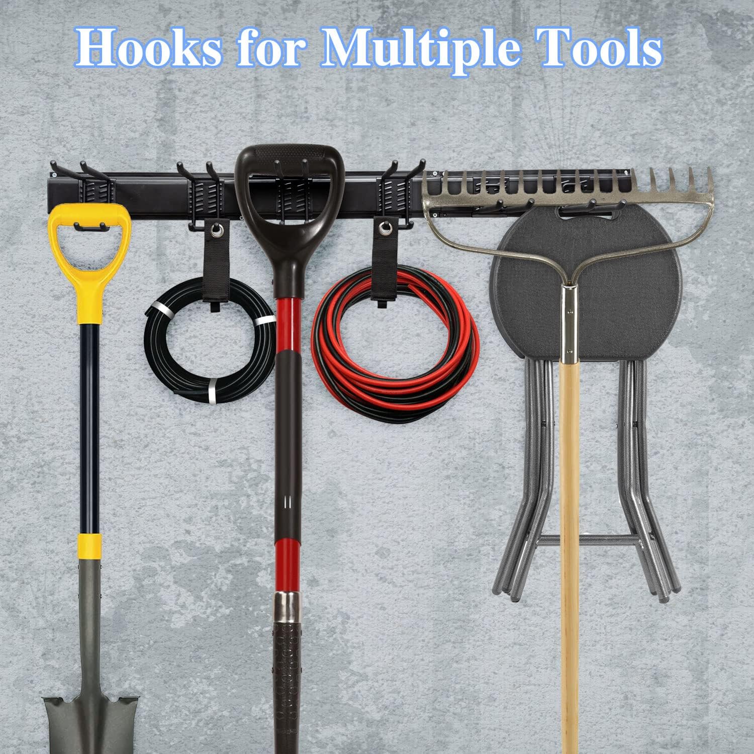 Garage Storage Removable Tool Organizer Rack Heavy Duty Garden Tools Garage Organization Wall Mount Rack Hanger with Hooks, Tracks (Double layer hook)