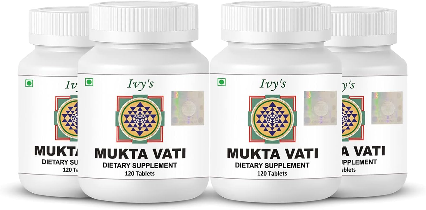 Ivy's Mukta Vati 120 Herbal Tablets a Bottle I Natural Blood Pressure Support Supplement I Supplements for Heart Health, Anxiety & HypertensionI Natural Ingredients (Pack of 4)