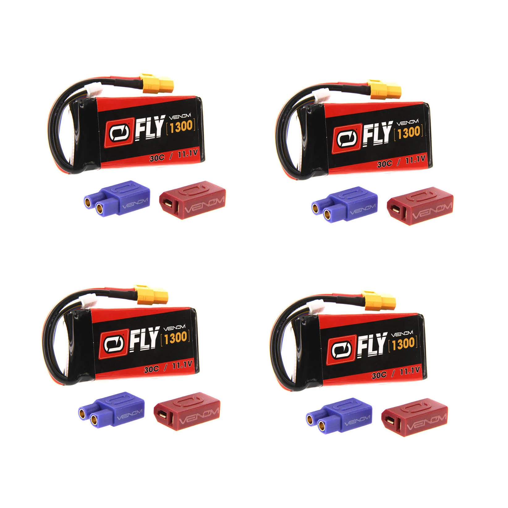 Venom Fly 30C 3S 1300mAh 11.1V Lipo Battery with Uni 2.0 Plug X4 Packs