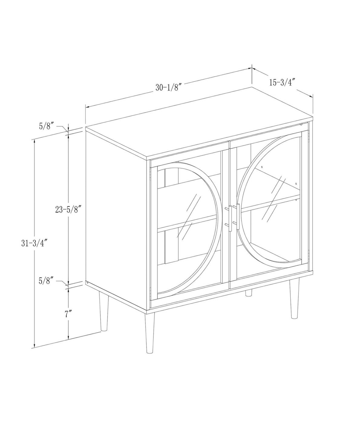 30 inch Metal Door Accent Console with Tempered Glass in Dark Walnut - Brown
