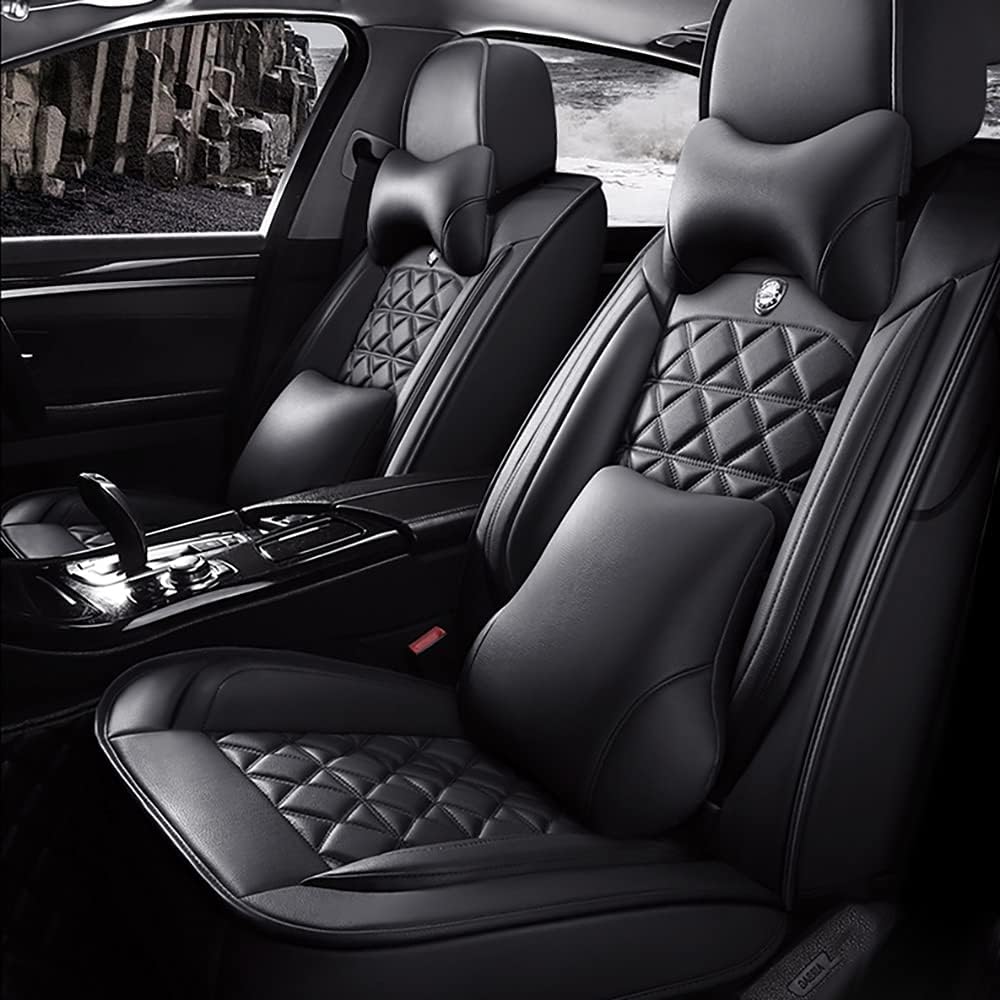 ZENITHIKE 5 Car Seat Covers Full Set Leather Protectors Cushions Universal fit for Chevrolet for Buick for Enclave for Hyundai for Ford(Full Set/Black)
