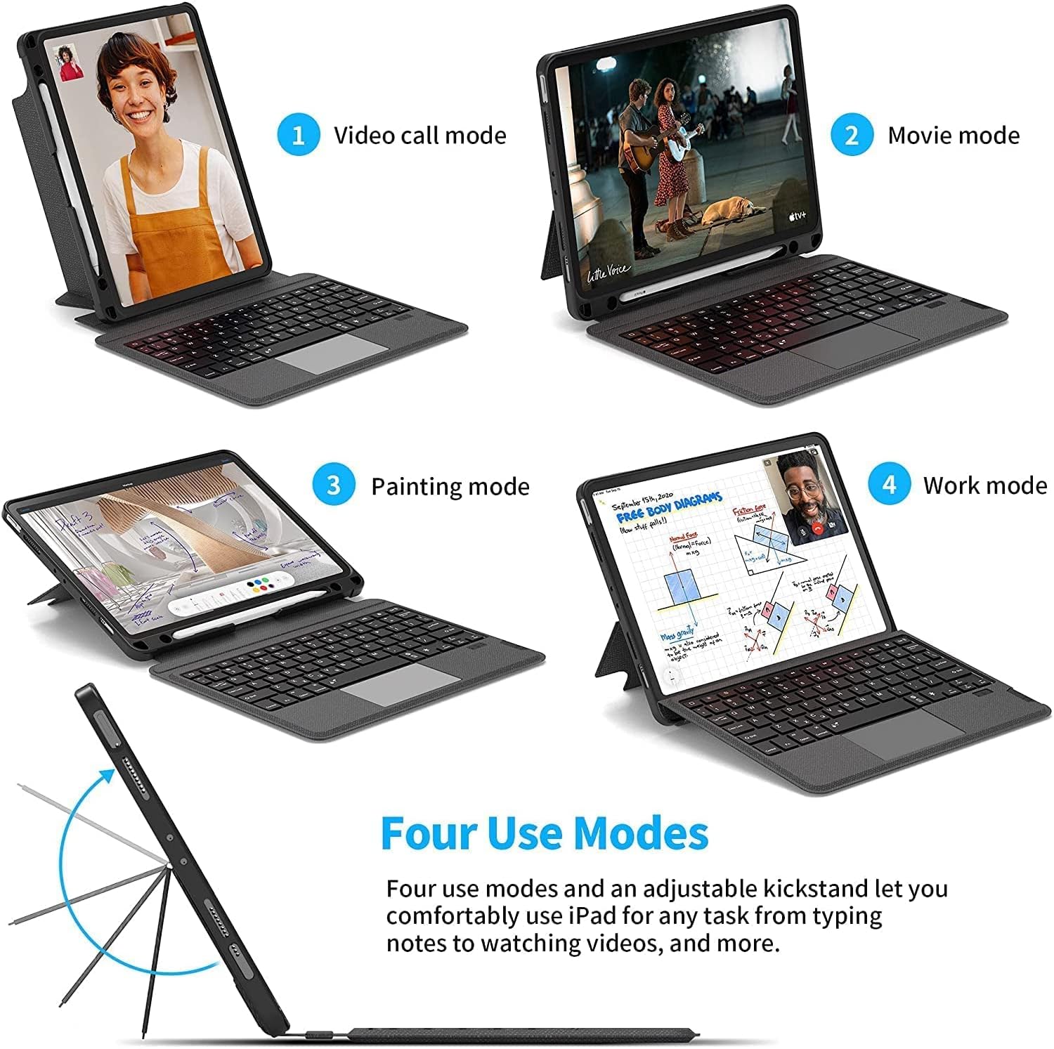 iPad Pro Keyboard Case for 11 inch iPad Pro (2018/2020/2021), iPad Air 4th Gen, WIWU Bluetooth Magnetic Detachable Keyboard with Soft Silicone Protective Case, Touchpad, Pencil Holder