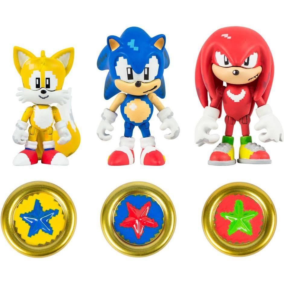 Sonic The Hedgehog Sonic Boom Pixelated Classic Sonic, Classic Knuckles u0026 Classic Tails Action Figure 3-Pack [3 Rings]