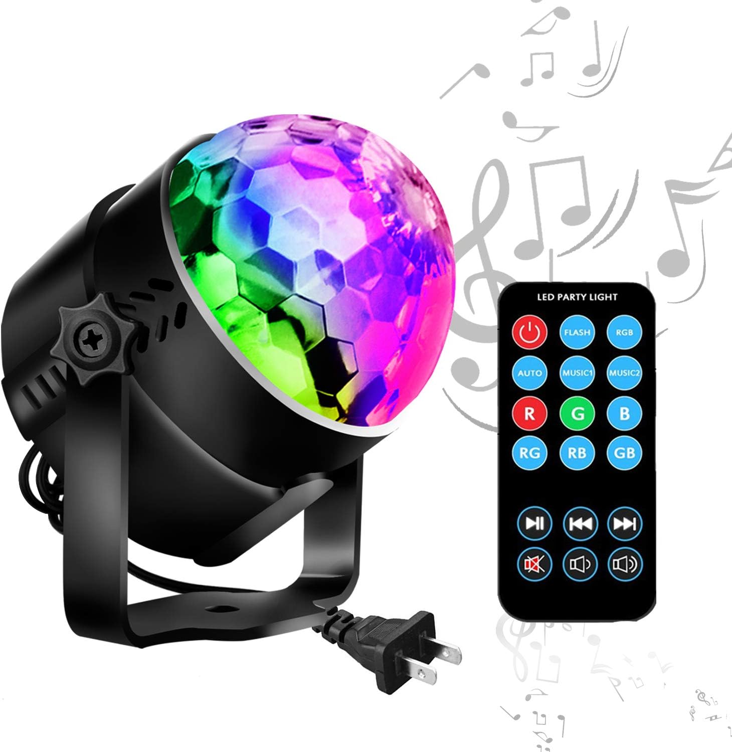 Disco Ball LED Party Lights-TTF Sound Activated LED RGB Strobe Light 7 Color Modes Party Supplies for Halloween Dance Party DJ Club Karaoke Decoration Pack of 2