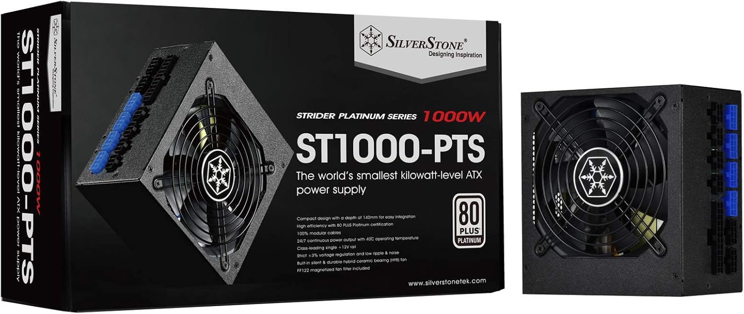 SilverStone Technology 1200 Watt Fully Modular 80 Plus Platinum Power Supply in Ultra Compact 140MM in Depth ST1200-PTS
