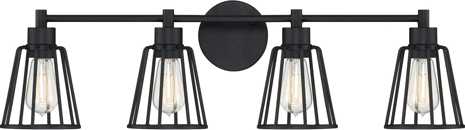 Quoizel ATT8604EK Atticus Vintage Cage-Like Vanity Wall Lighting, 4-Light, 400 Watts, Earth Black (9