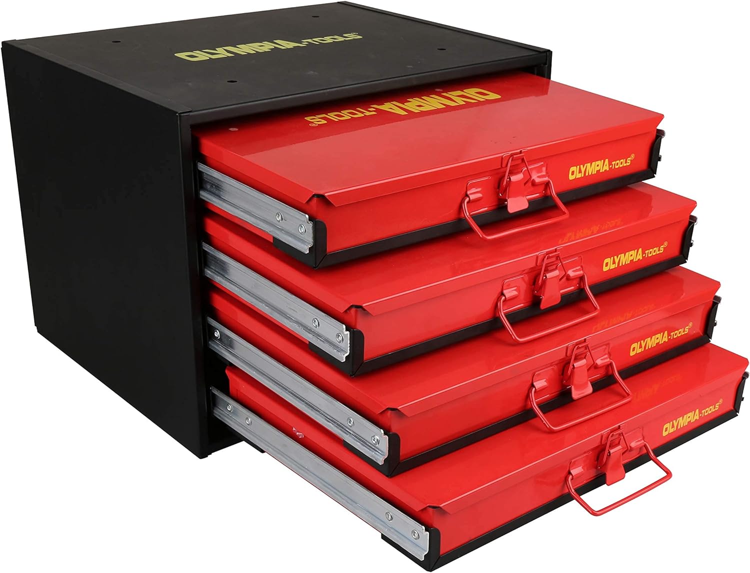 Olympia Tools 90-806 4-Drawer Hardware Organizer includes 2500-pieces Small Hardware, black/red