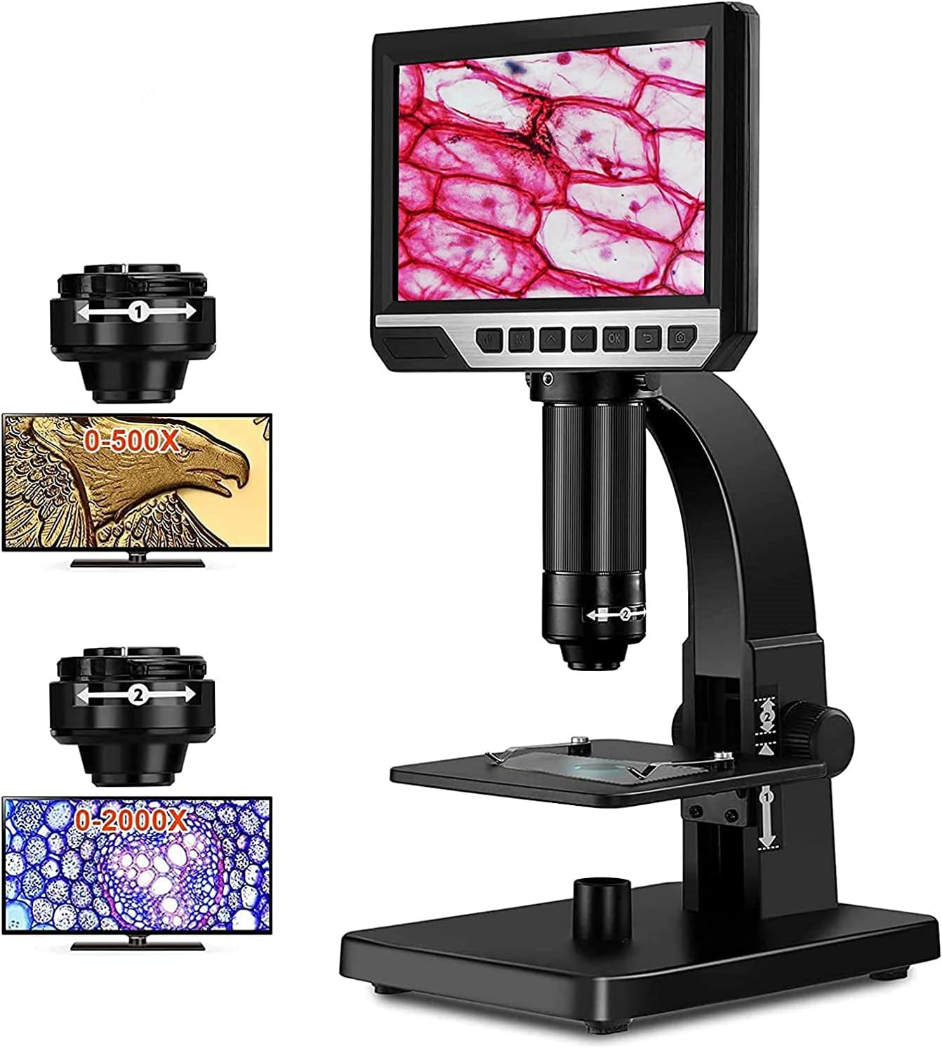 Elikliv EDM11 LCD Digital Microscope, 2000X Biological Microscope with Digital & Microbial Lens, 7'' IPS Display, 10 LEDs, 12MP Resolution, Windows & Mac OS Compatible (2000X)