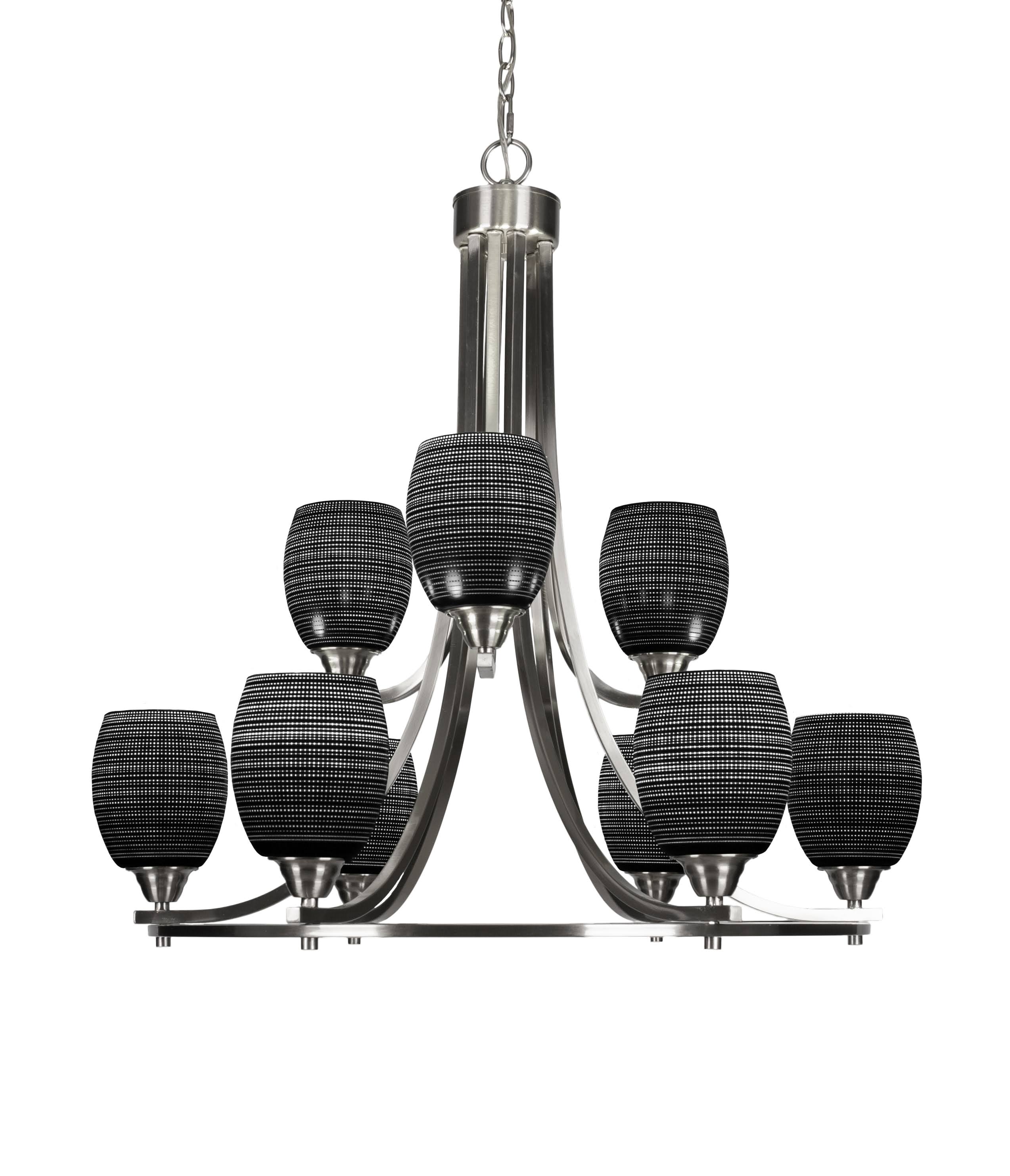 Toltec Lighting 3409-BN-4029 Paramount 9 Light 30 inch Chandelier in Brushed Nickel with Black Matrix Glass