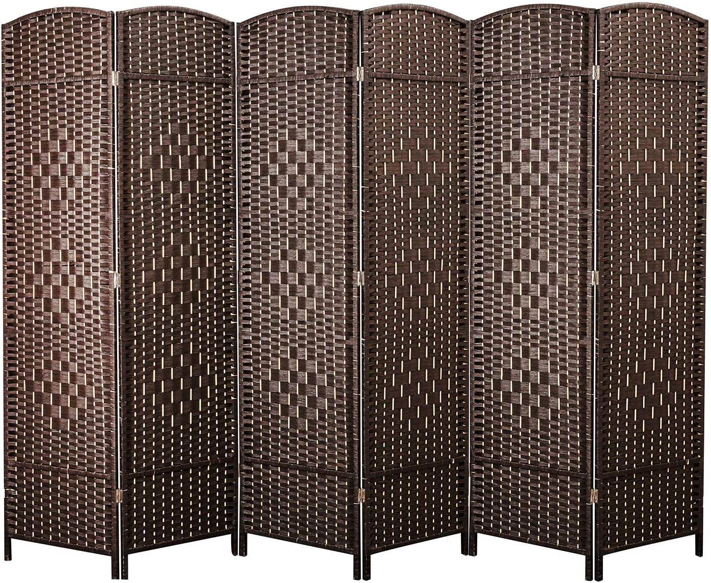 COCOSICA Weave Fiber Room Divider, Natural Fiber Folding Privacy Screen with Stainless Steel Hinge & 6 Panel Room Screen Divider Separator for Decorating Bedding, Dining, Study and Sitting Room