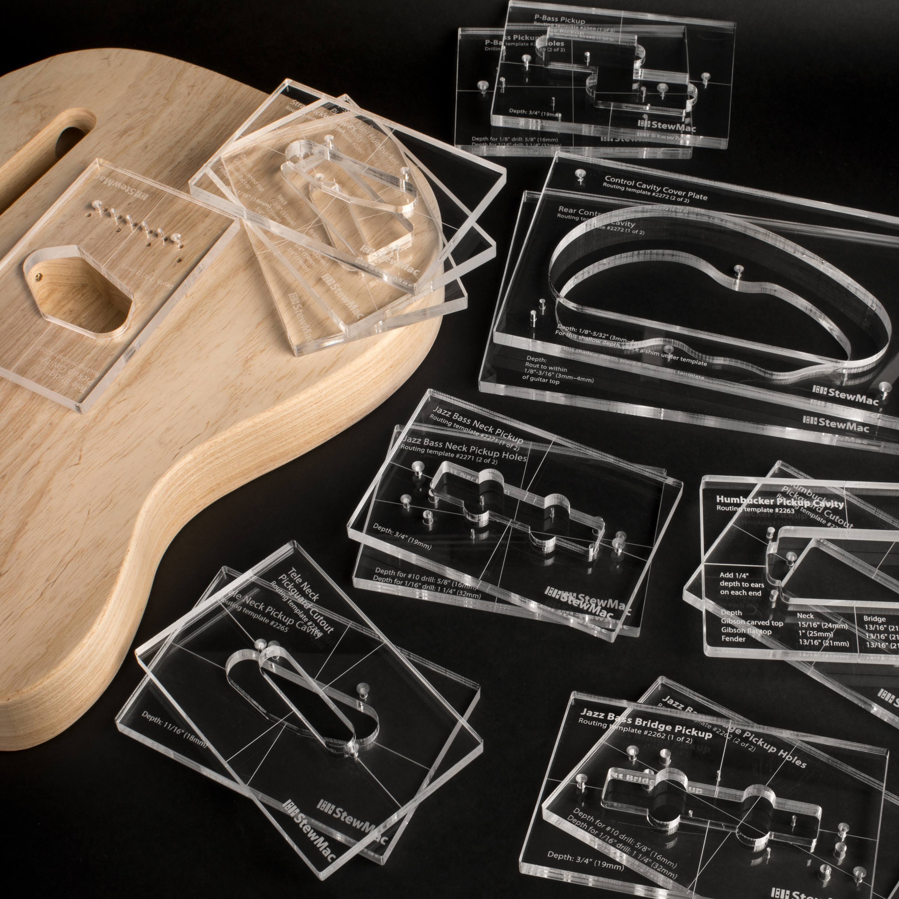 StewMac Pickup and Control Cavity Routing Templates Complete Set