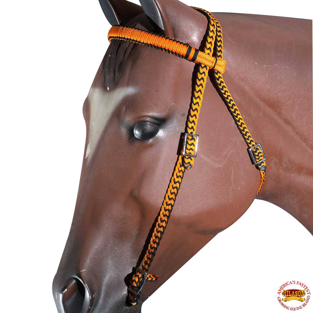 Hilason Horse Headstall Breast Collar Halter Rein Braided Paracord Orange