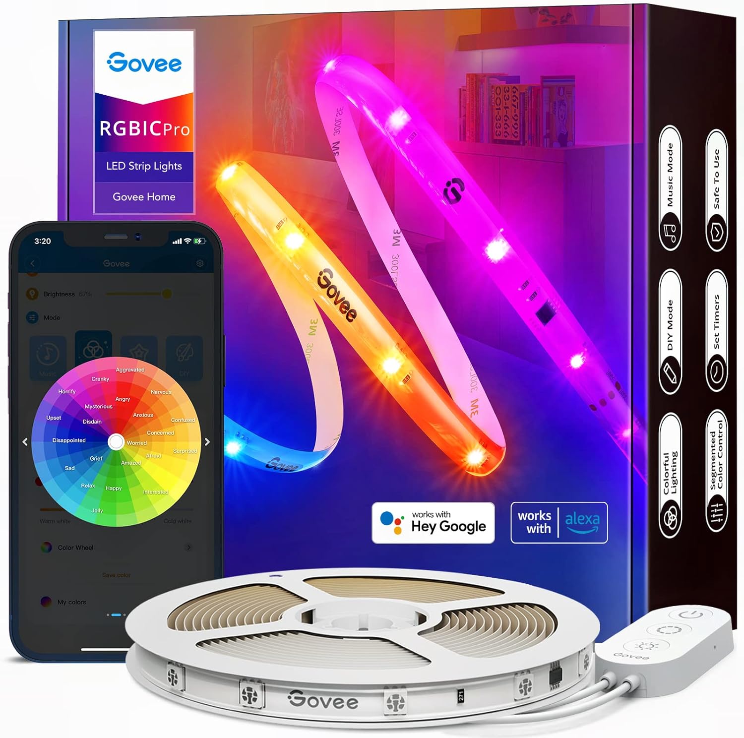 Govee RGBIC LED Strip Lights, 32.8ft Smart LED Strips Work with Alexa and Google Assistant, WiFi LED Lights App Control, Segmented DIY, Music Sync, Color Changing LED Lights for Bedroom, Christmas Pack of 2