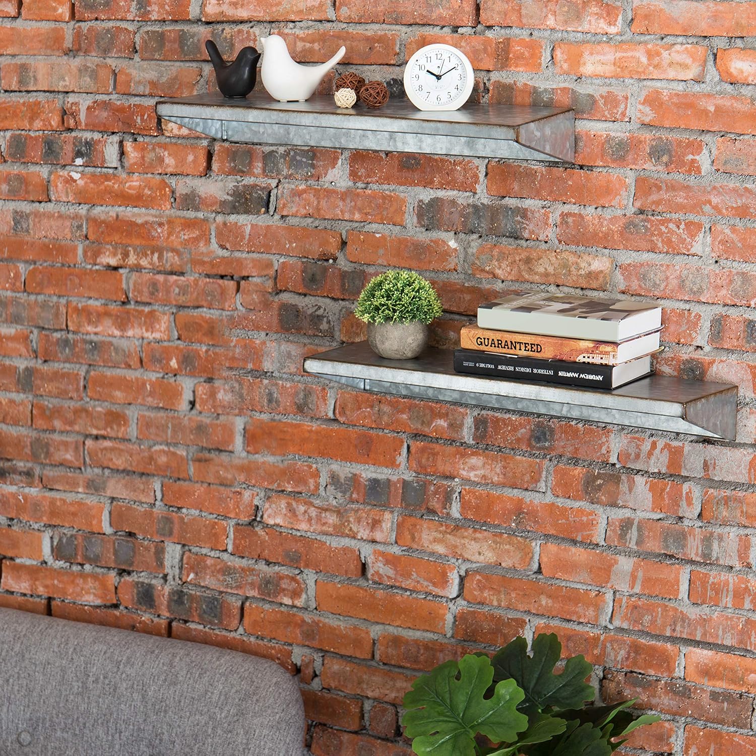 MyGift 24-Inch Galvanized Metal Wall-Mounted Shelves, Set of 2 Pack of 2