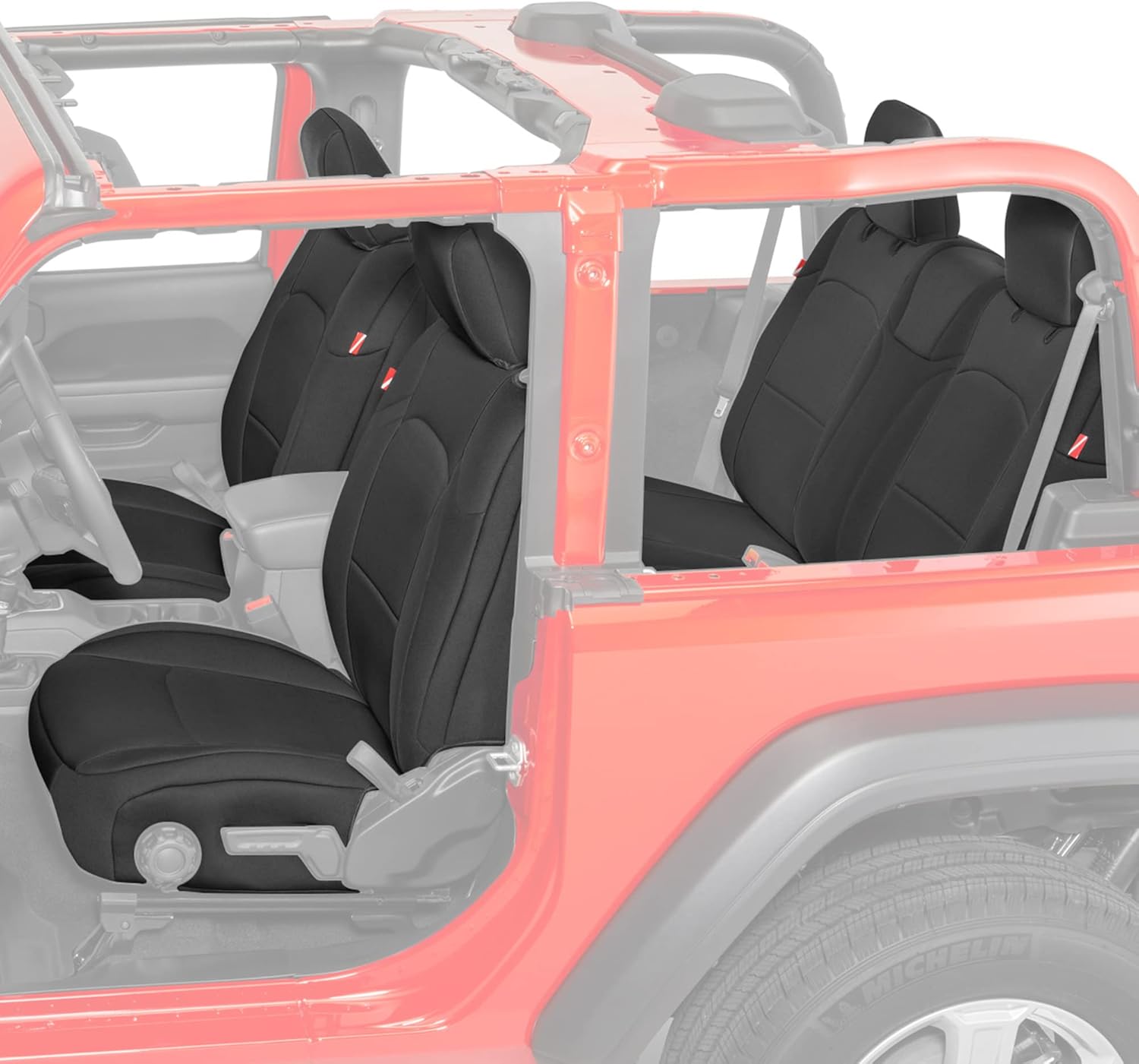 Diver Down Neoprene Seat Cover Set - Fits Jeep JL 2-Door 2018-2022 Wrangler - Front and Back Seat Set - Waterproof Custom Fit Seat Covers - Soft Padded Cushion Feel - Thermal Resistant - (Red)