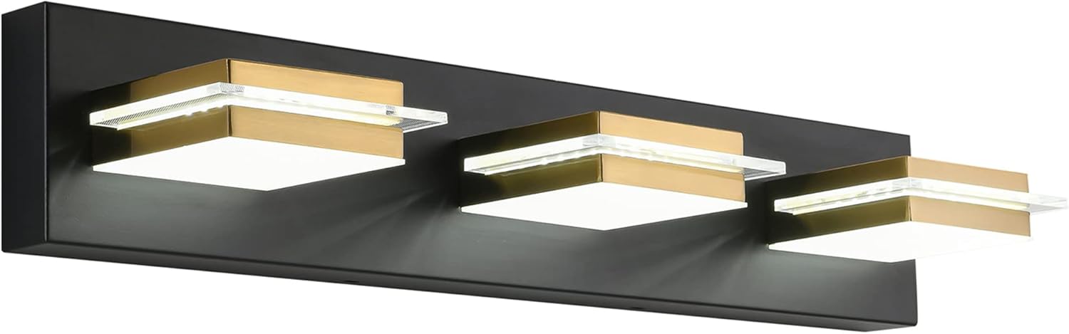 AMARTIZ Bathroom Vanity Light Fixtures 3 Lights Dimmable LED Wall Sconce with Matte Black Finish Gold Metal Lampshade White Light 6000K