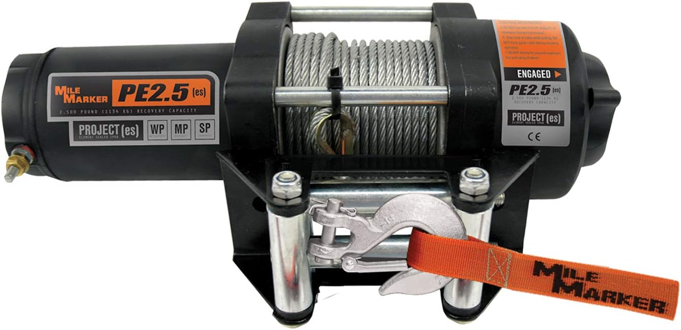 Mile Marker PE2500 ATV/UTV/Side-by-Side Electric Winch with Steel Cable - 2500 lb. Capacity, Silver (77-50105BW)