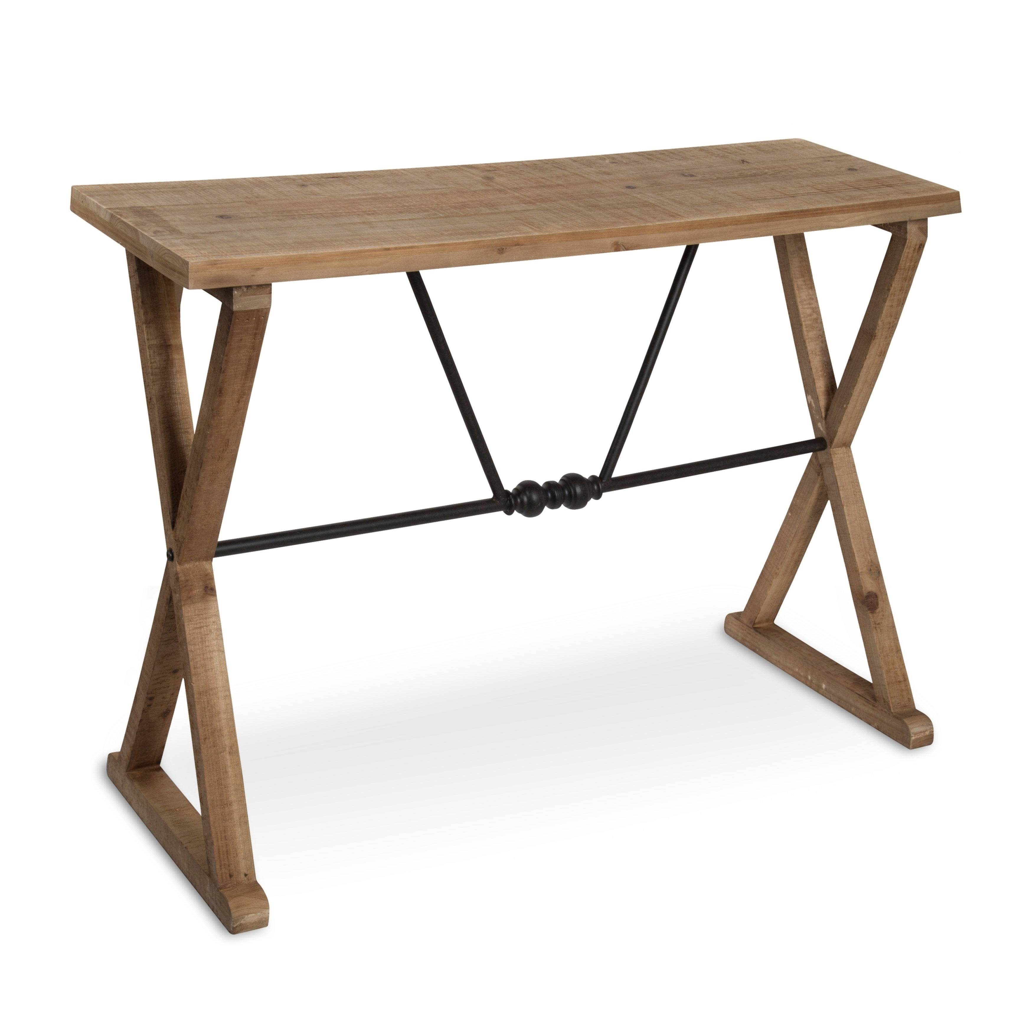 Kate and Laurel Travere Wood Console with Black Metal Support Bar - Brown