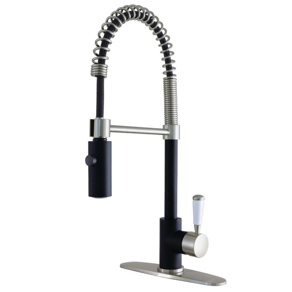 Kingston Brass Paris Single-Handle Pull-Down Sprayer Kitchen Faucet in Matte Black/Brushed Nickel