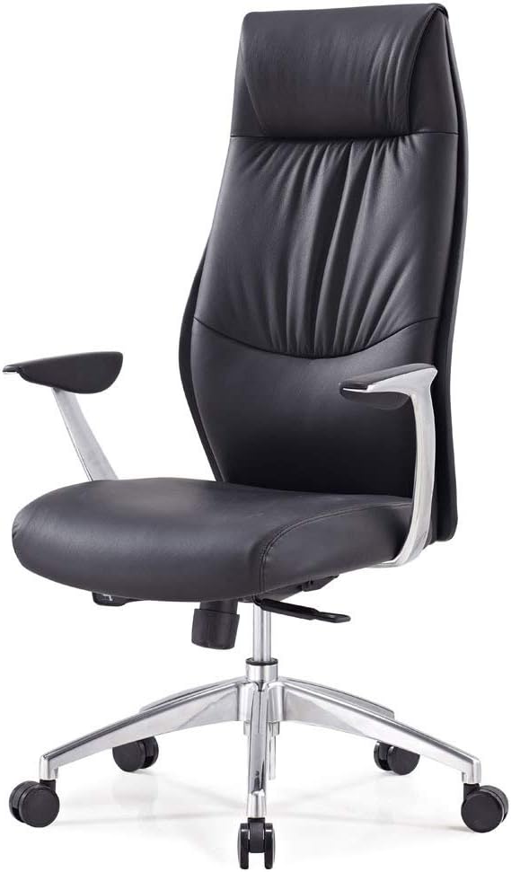 Modern Franklin Genuine Leather Adjustable Executive Chair with Aluminum Base - Black