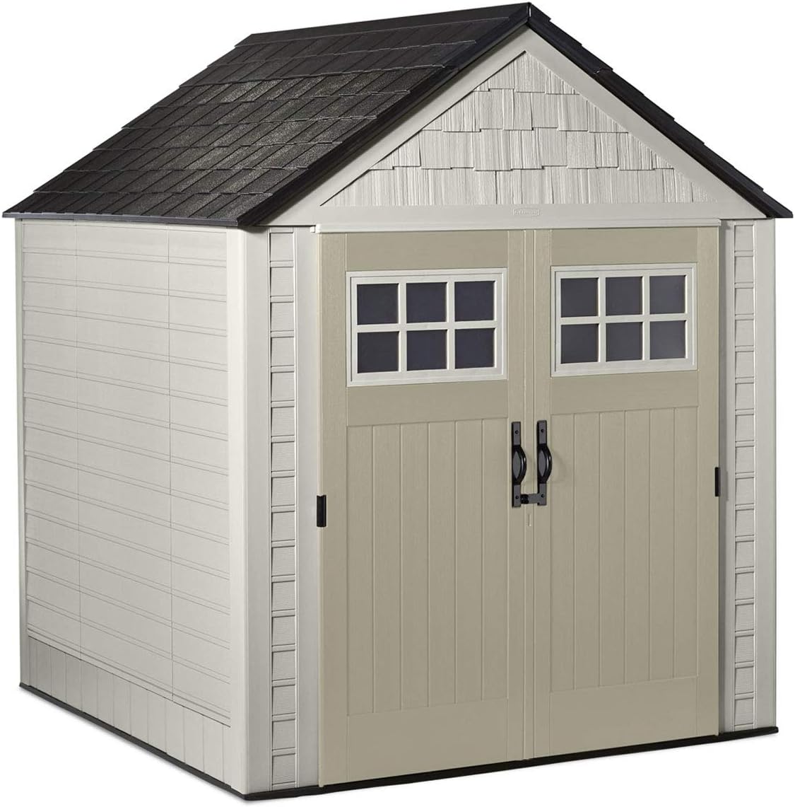 Rubbermaid Outdoor Storage Shed, 7X7 feet, Resin Weather Resistant Outdoor Garden Storage Shed for Backyard, Garden, Tool Storage, Lawn, Garage Organizer, Sandstone