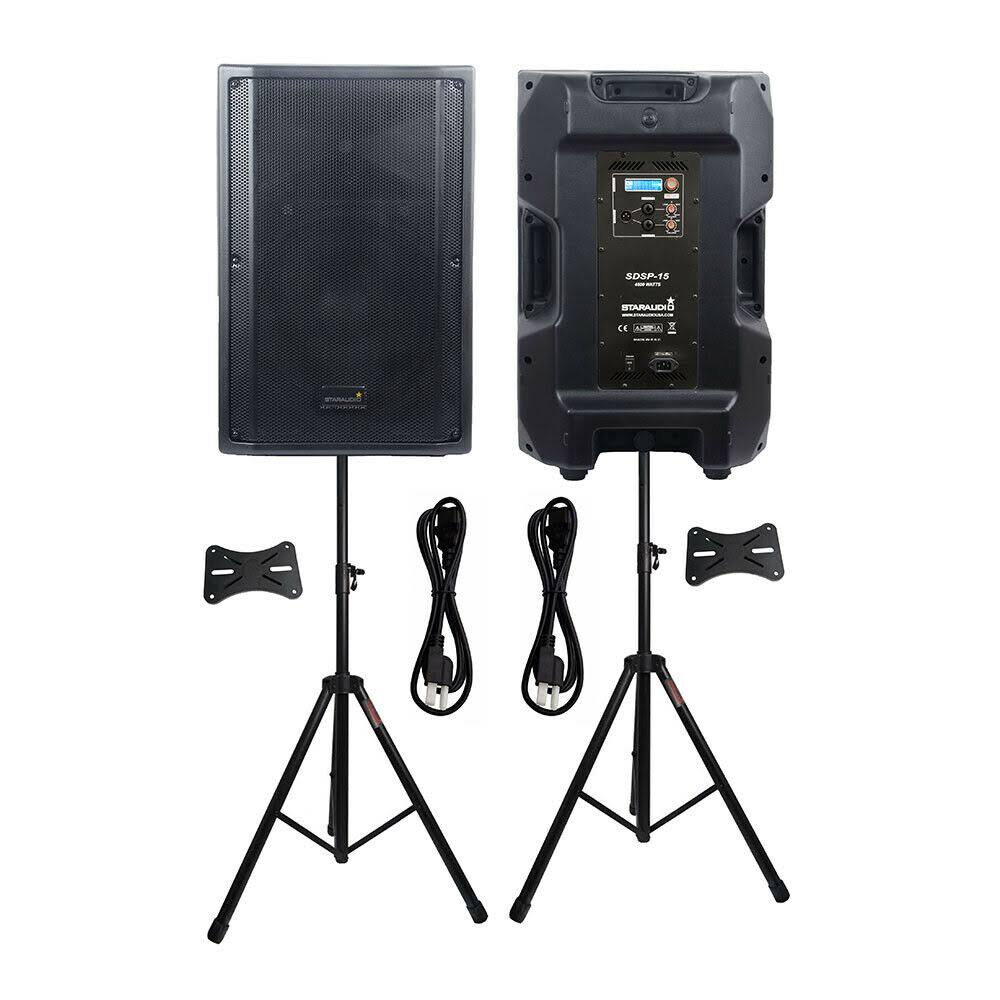 STARAUDIO 2pcs 15x22 Powered 4500W DJ Active PA DSP Speakers KTV DJ Speaker Stands