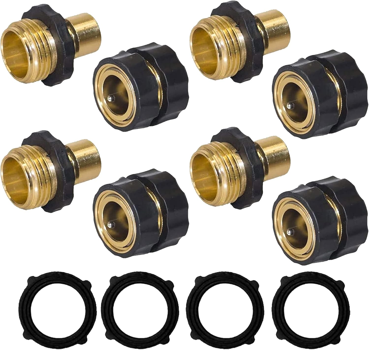 Hourleey Garden Hose Quick Connector, 3/4 Inch Male and Female Garden Hose Fitting Quick Connector (4 Set) Pack of 2