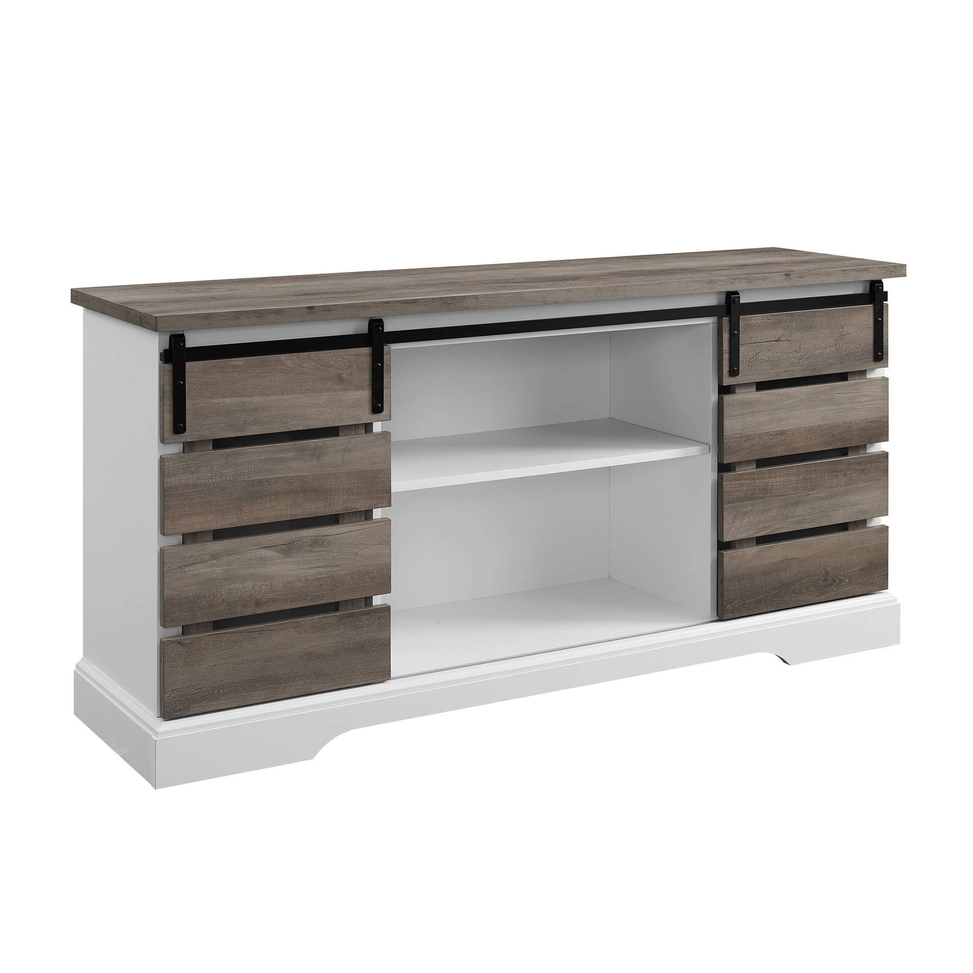 Farmhouse Sliding Slat Door Console TV Stand for TVs Up to 65x22 Gray Wash - Saracina Home