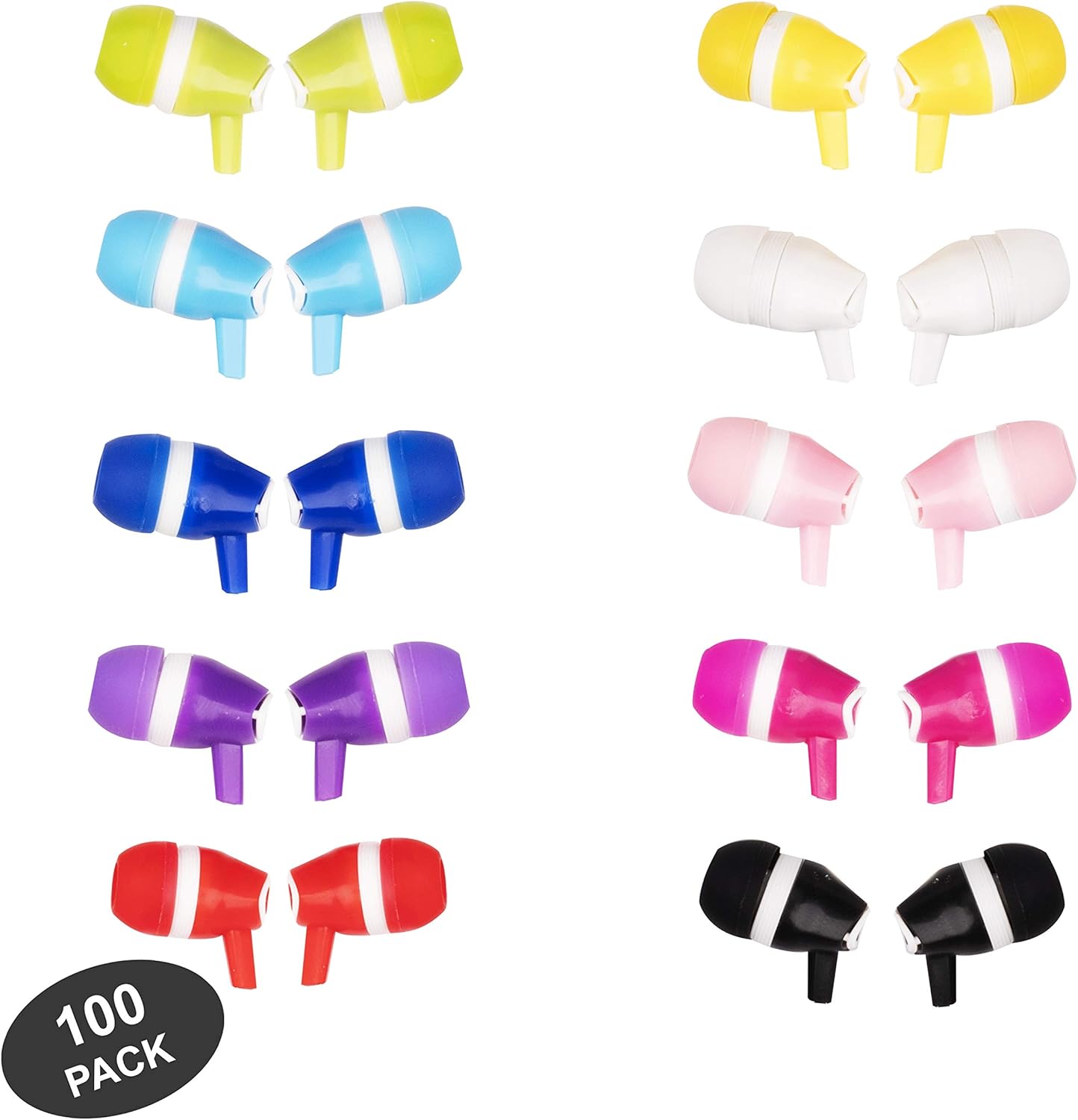 JustJamz Bubbles Colorful Earbud Headphones in Bulk 3.5mm Earbuds for Kids and Adults Assorted Colors, 100 Packs Pack of 2