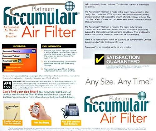 Accumulair Platinum 17x22x1 (16.5x21.5) MERV 11 Air Filter/Furnace Filters (6 Pack)