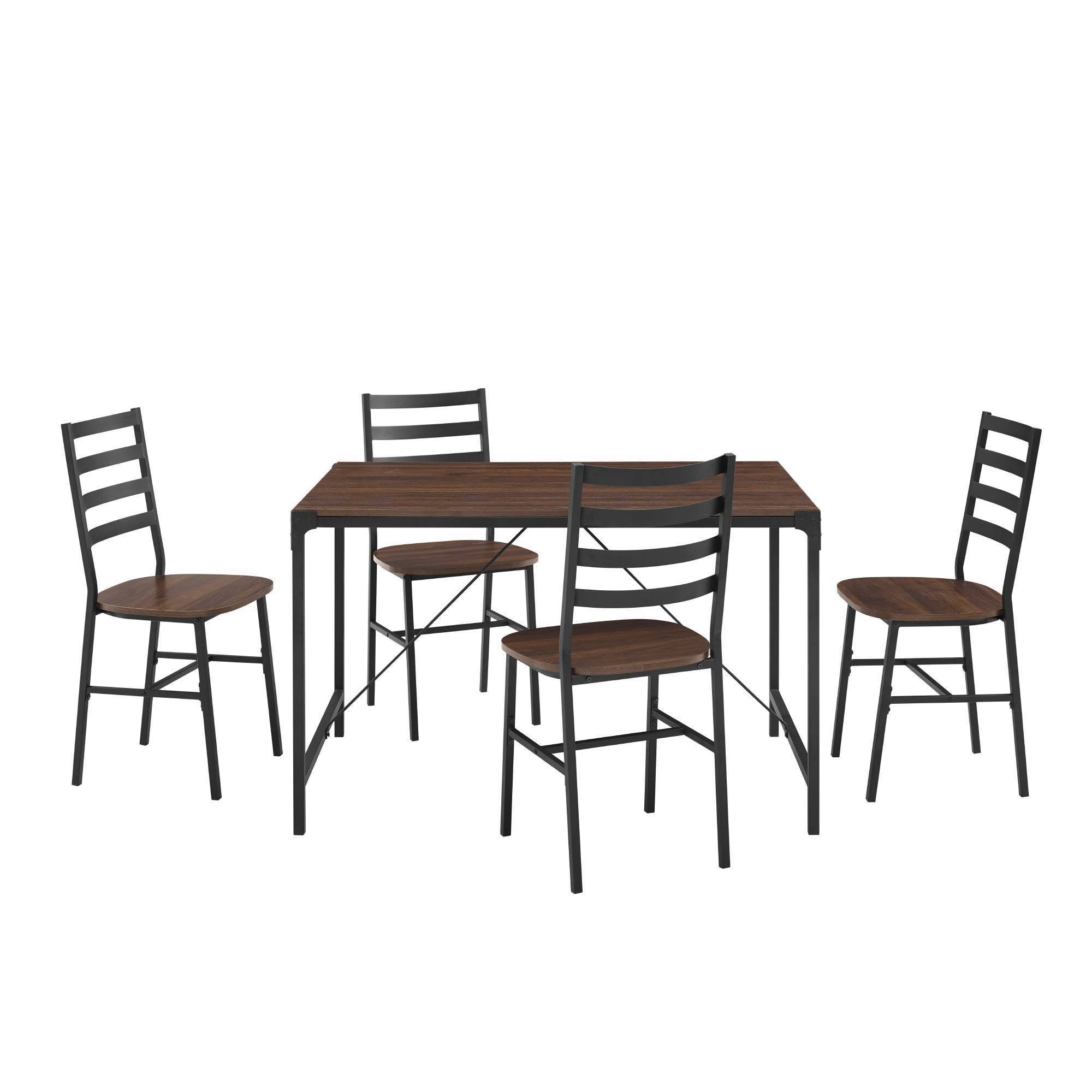 5pc Industrial Farmhouse Angle Iron Dining Set Dark Walnut - Saracina Home