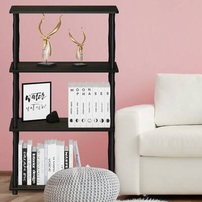 Johnston 43.7x22 H x 23.6x22 W Plastic Etagere Bookcase Rebrilliant Color (Shelves/Tube): Espresso/Black