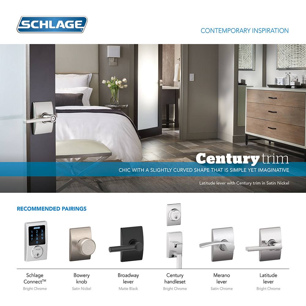 Schlage F59-BWE-CEN Bowery Single Cylinder Interior Pack with Decorative Century Trim - Exterior Handleset Sold Separately Matte