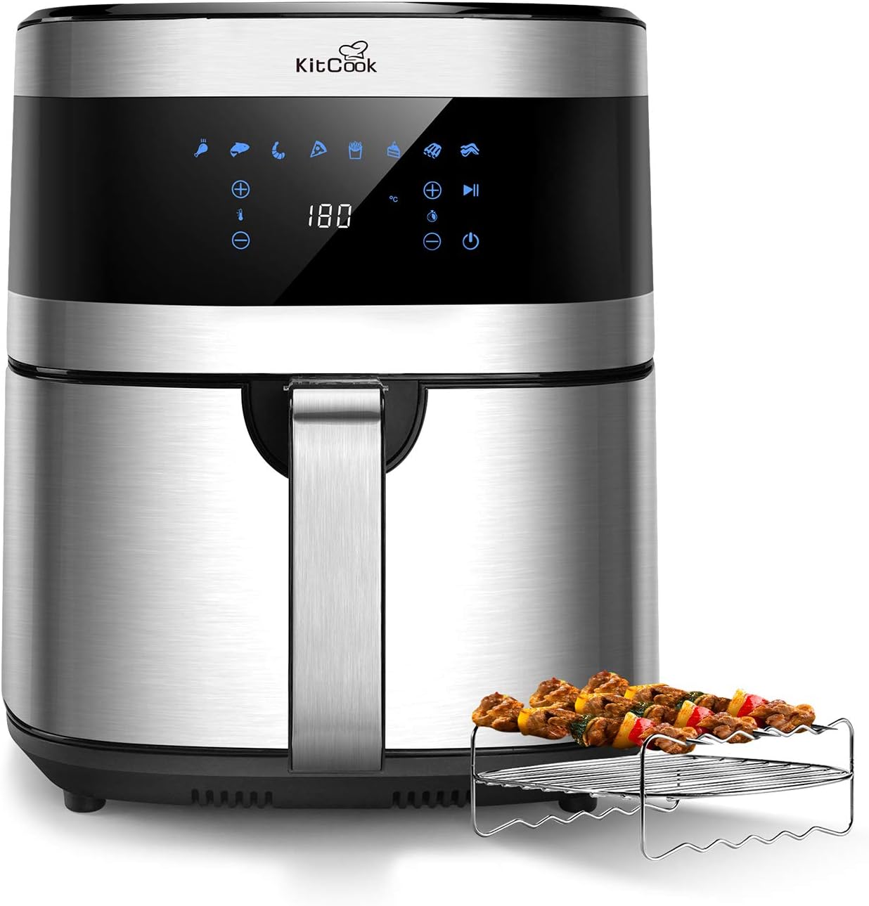 KitCook Large Air Fryer XL with Stainless Steel Basket, 6.8QT Air Fryers Oven with LED Screen, 8 Presets Dishwasher Safe for Roasting/Baking/Grilling Come with Racks & Skewers…
