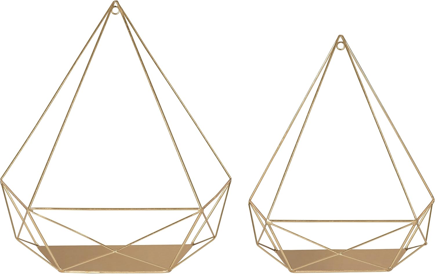 Kate and Laurel Prouve Decorative Geometric Multi-use Metal Wall Display Shelves, Gold, 2 Piece Set Pack of 2