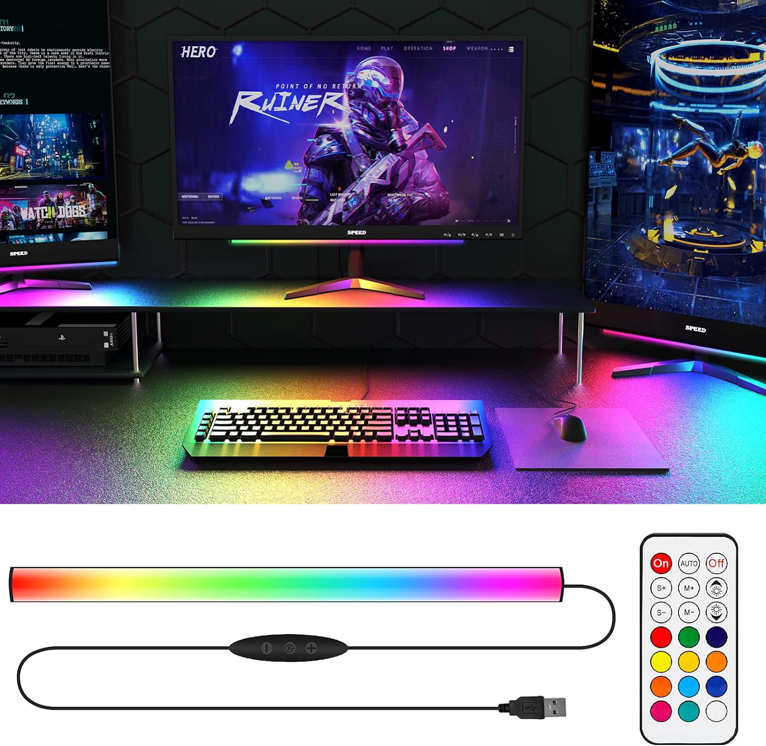 WILLED Under Monitor Light Bar, RGBIC Dreamcolor Ambient Gaming Lights, Ambiance Backlights with Remote Controller, 5V USB Powered, for Gaming, PC Setup, Desk Stand, Room&nbsp;Decoration