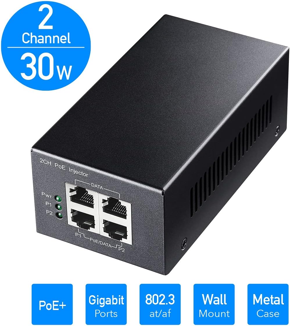 Cudy 2 Channel Gigabit PoE Injector, 10/100/1000Mbps, 2 Gigabit Input, 2 PoE Output, 2 x 30 watts PoE Adapter, Wall-Mount, Comply with 802.3at / 802.3af, 48V Pack of 2