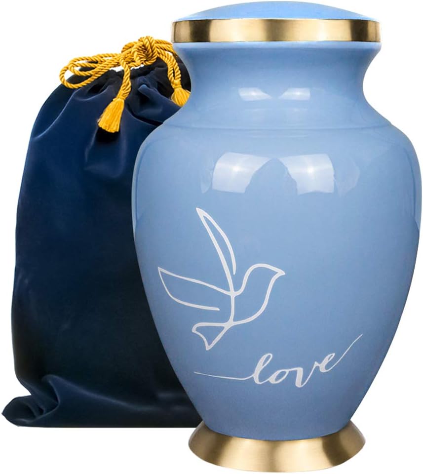 Modern Love White Large Adult Urn for Human Ashes - A Simple Elegant and Minimalistic Resting Place for Your Loved One - With Velvet Bag