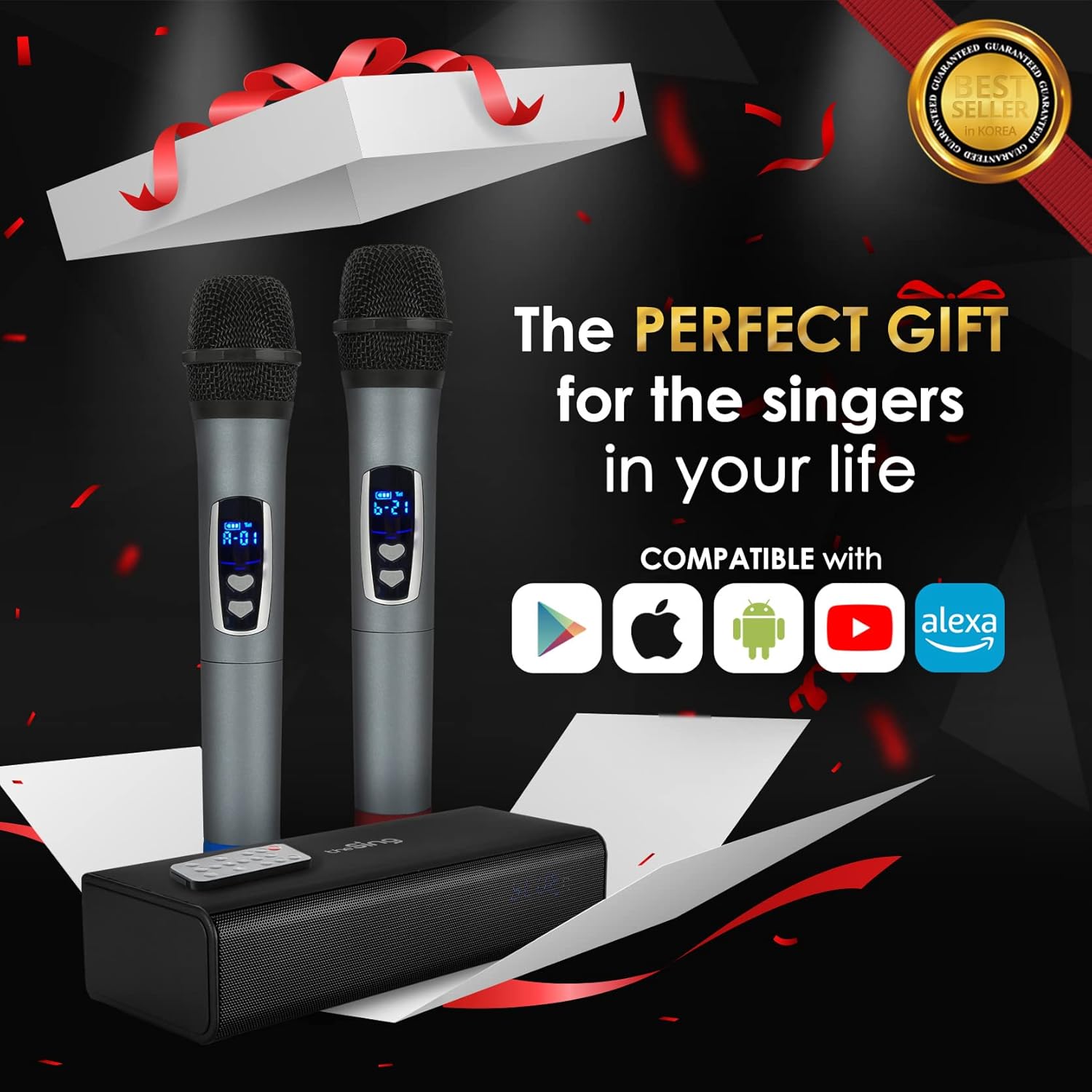 M200 - Bluetooth Microphone with Speaker - Karaoke Machine with Bluetooth Microphone - Karaoke Speaker for Adults - Wireless Portable PA System - Karoke System Set for Party