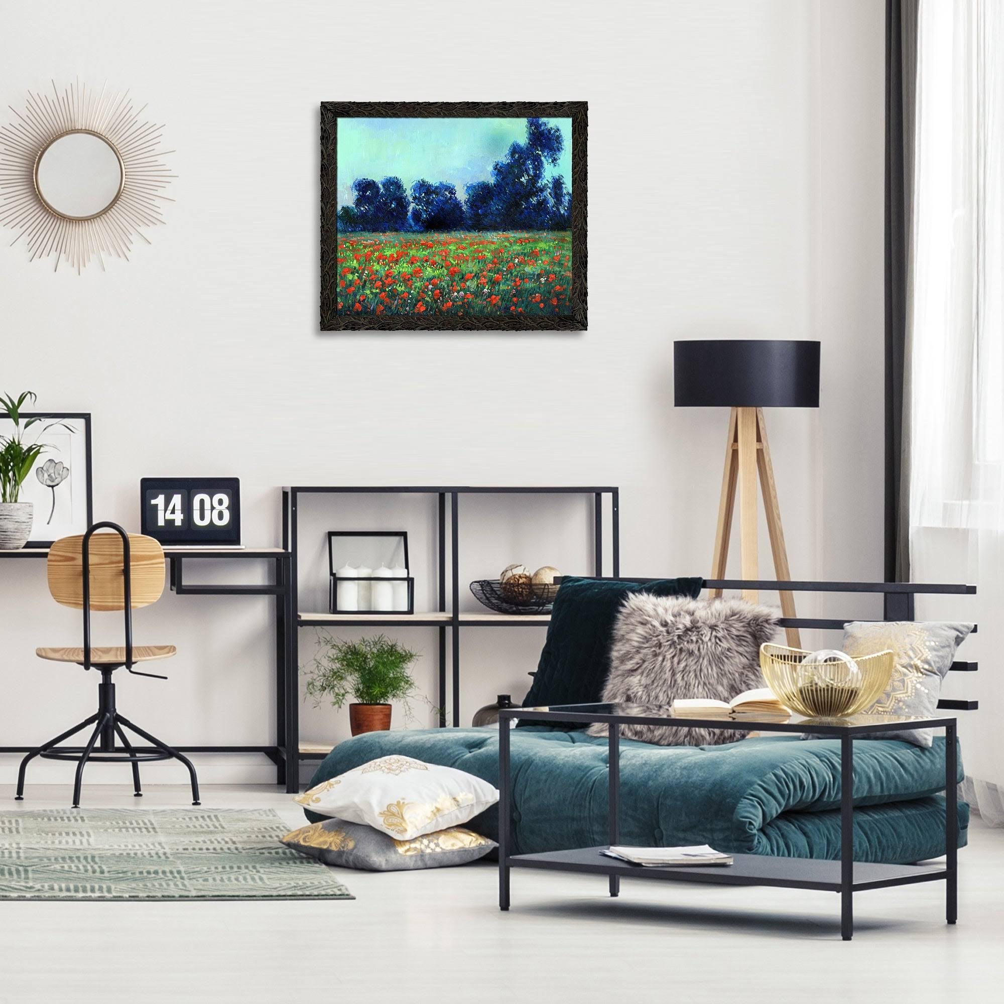 La Pastiche Poppies at Giverny with Feathered Ebony Frame, 23.24x22 x 27.24x22 - Wood - Black