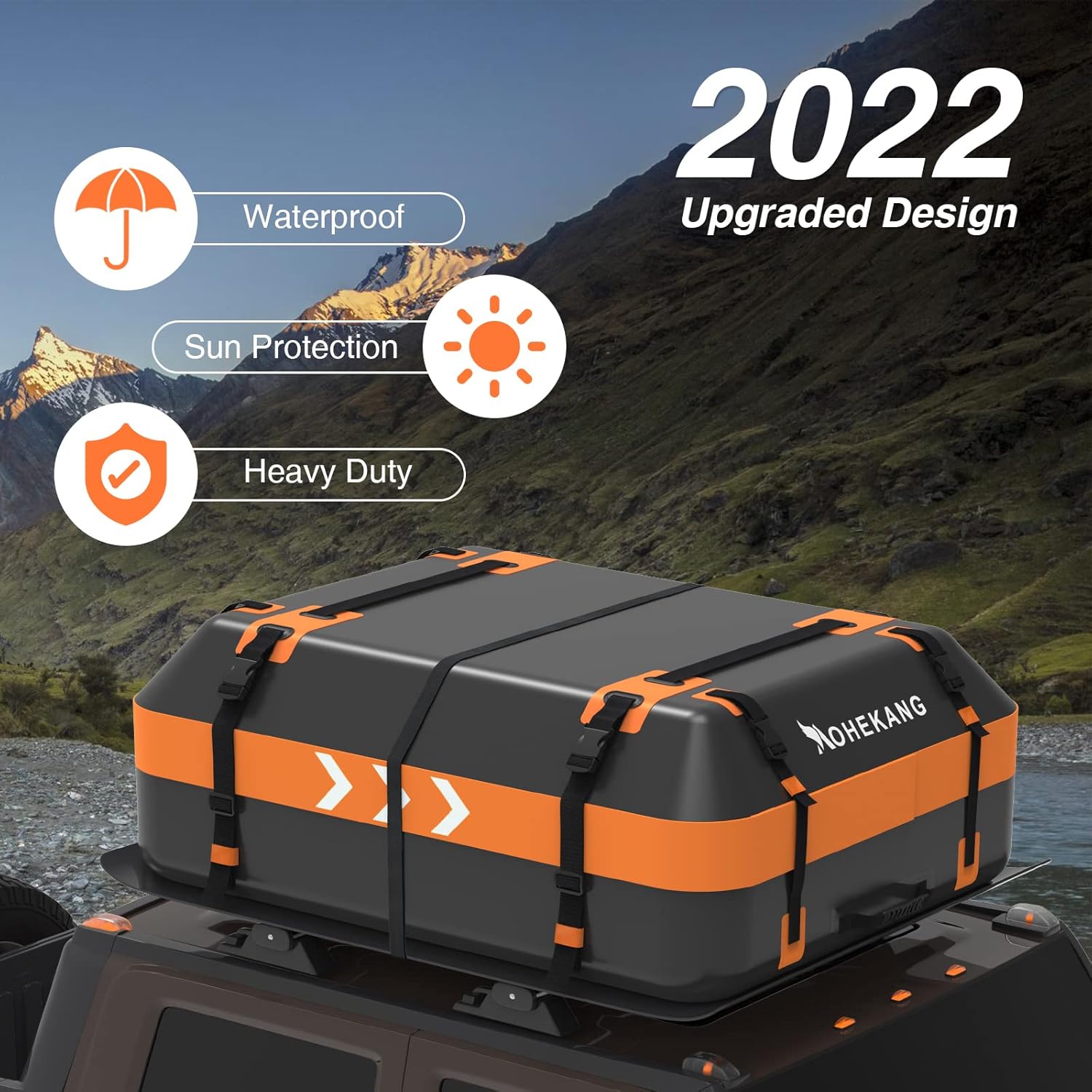 Car Roof Bag, 15 Cubic Feet Car Rooftop Cargo Carrier Bag, Waterproof Reflective Car Top Carrier Roof Bag for All Vehicle with/Without Rack - Anti-Slip Mat, 8 Reinforced Straps, 6 Door Hooks