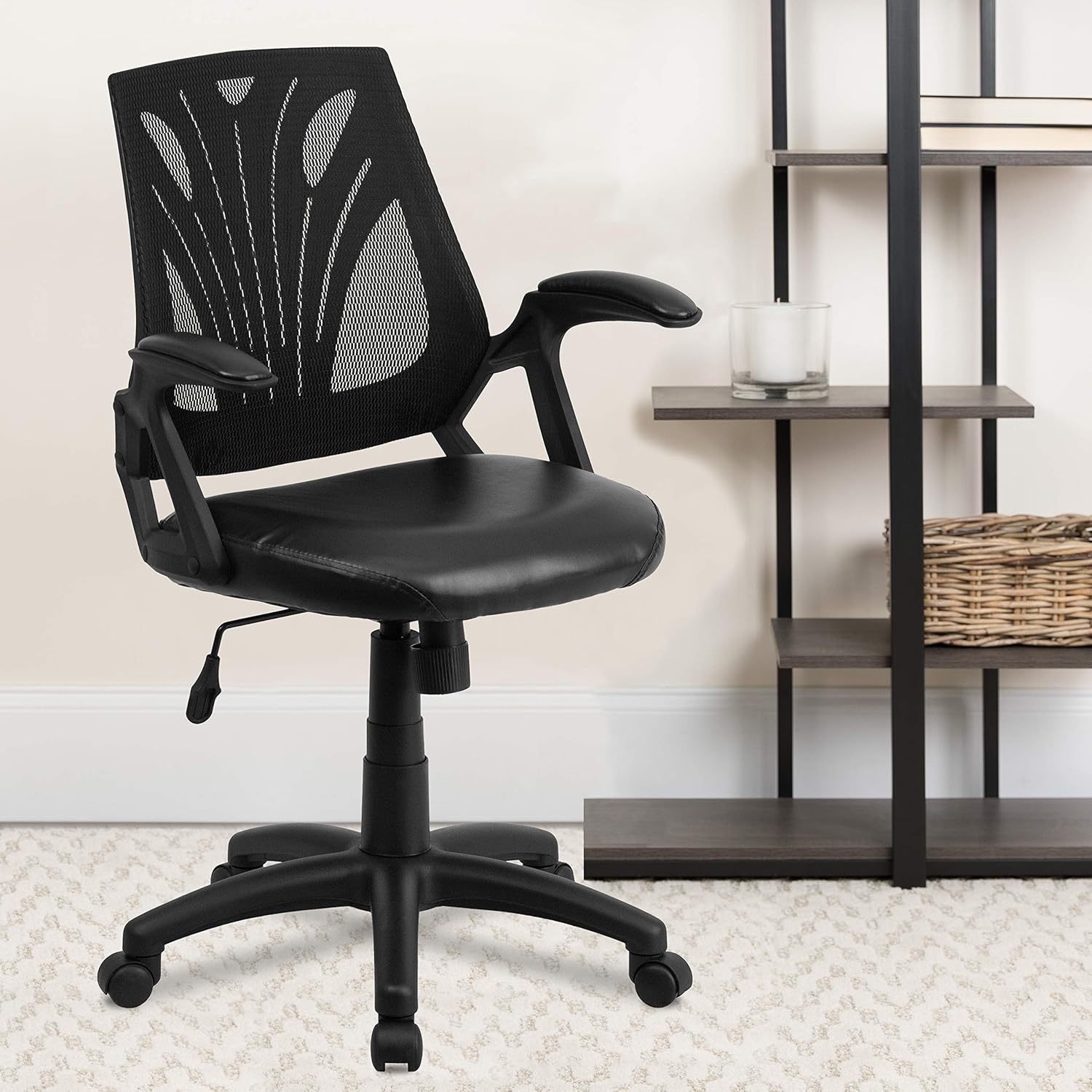 Flash Furniture Mid-Back Designer Black Mesh Swivel Task Office Chair with Open Arms