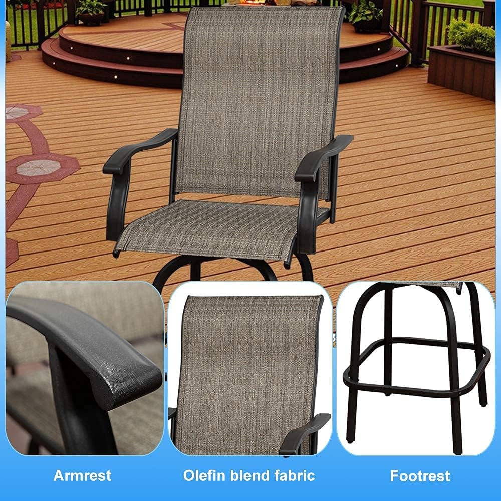 Go Light 3 PCS Outdoor Patio Bar Stools Set,360 Degree Swivel Bistro Chair Set,2 Height Swivel Chairs & 1 High Bistro Table w/Umbrella Hole,All-Weather Textilene Terrace Balcony Stools