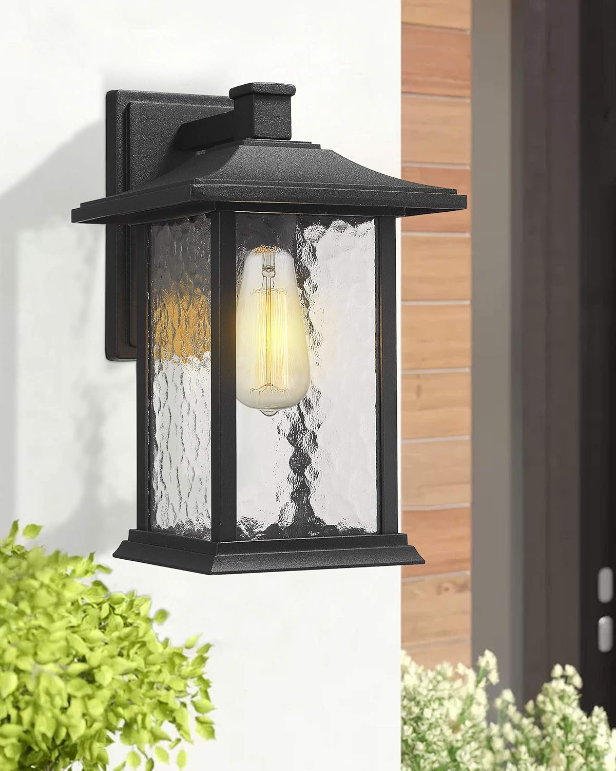 Beionxii Outdoor Wall Lights, Set of 2 Exterior Wall Mount Sconce Porch Light Sand Textured Black Die-cast Aluminum with Water Glass (8