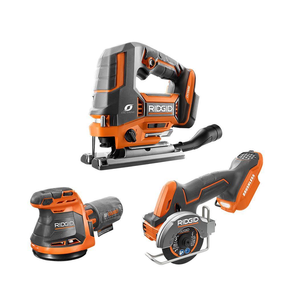 Ridgid 18V Cordless 3-Tool Combo Kit with Subcompact Brushless Multi-Material Saw, Brushless Jig Saw, and Sander (Tools Only)