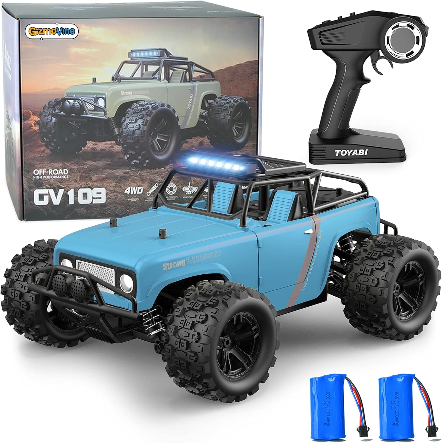 RC CAR,GizmoVine Off-Road Remote Control Car, 2.4GHz 25 MPH 4WD All-Terrain Electric Hobby Remote Control Car, High-Speed Crawler Waterproof Toy Car with 2 Rechargeable Batteries（Yellow） Pack of 2