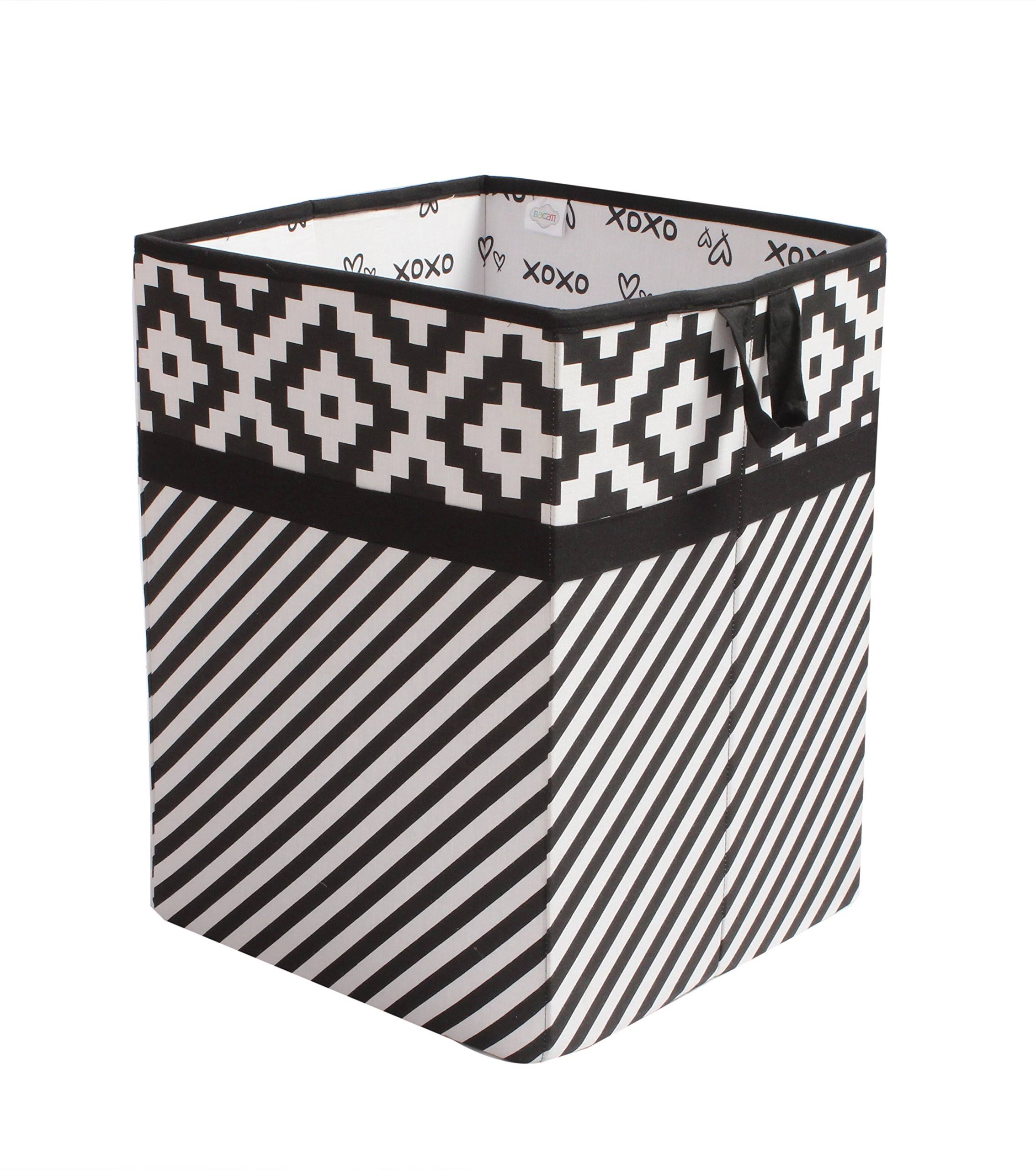 Bacati Love Fabric Collapsible Hamper, Black/White, 14x22 x 14x22 x 19x22